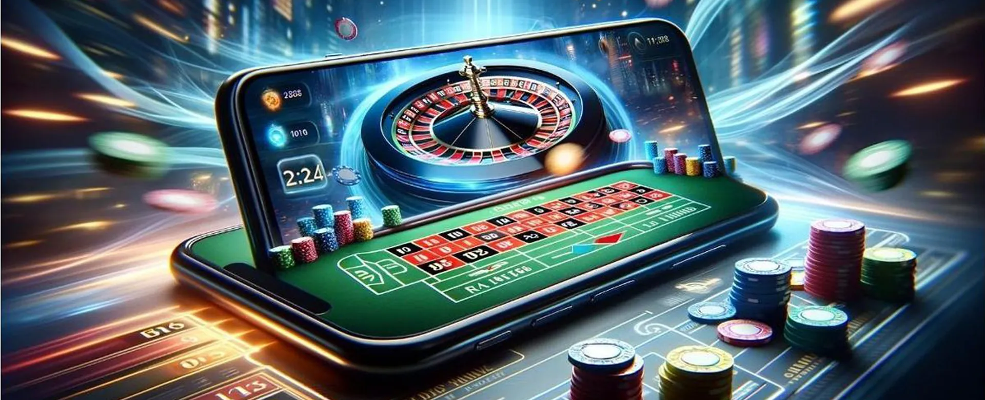 Dynamic background of an online casino featuring gaming elements